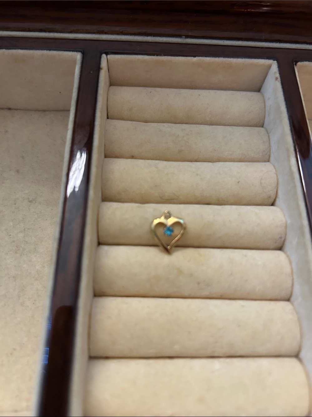 Delicate Gold Heart Pendant with Blue Gemstone